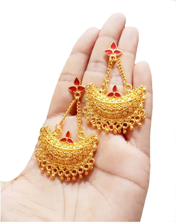 Assamese_Traditional_Copper_Gold_Plated_Red_Colour_Jhumki_Earring_For_Girls_&_Women